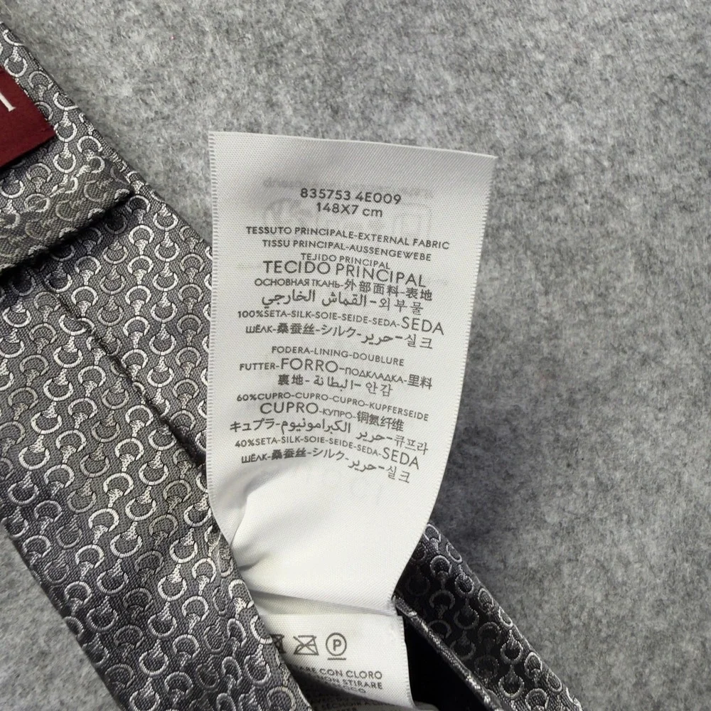 Gucci Necktie Men 7cm Grey Excellent‎ Interlocking G Horseshoe Silk Bee 835753